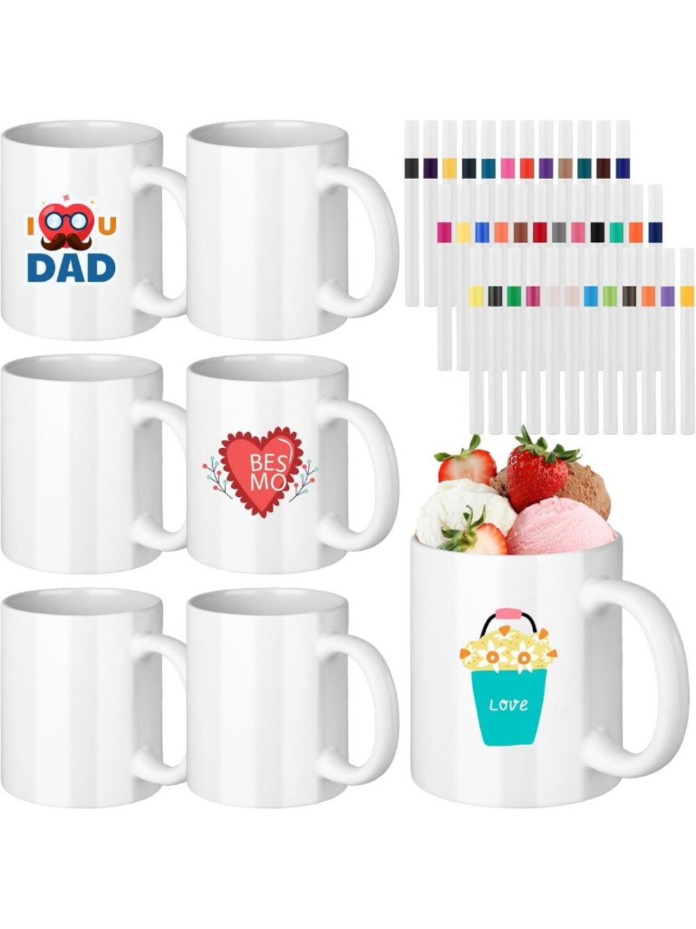 DIY Personalized Christmas Mug Kit - 42 Pcs, Paintable Ceramic Mugs & Colorful
